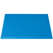 A sky blue rectangular cast aluminum cooling platter with a Tablecraft logo.