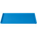 A sky blue rectangular cast aluminum Tablecraft cooling platter on a white background.