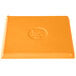 An orange rectangular cast aluminum cooling platter with a logo on it.