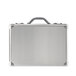 A close-up of a silver Solo Pro Attache briefcase with a handle.