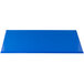 A cobalt blue rectangular cast aluminum platter with a logo on it.