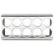 A stainless steel Steril-Sil countertop flatware organizer with ten cylinder-shaped holes.