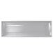 A natural cast aluminum rectangular platter with flared edges.