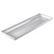 A natural cast aluminum rectangular platter with a flared edge.