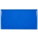 A blue rectangular cast aluminum cooling platter with a white background.