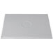 A natural cast aluminum rectangular cooling platter with a logo on it.