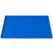 A cobalt blue rectangular cast aluminum tray on a table.