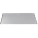 A natural cast aluminum rectangular tray with a white surface and black border.