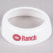 A white plastic Tablecraft dispenser collar with maroon lettering reading "Lite Ranch"