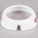 A white circular Tablecraft plastic dispenser collar with maroon text.