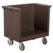 A dark brown Cambro dish cart with wheels.