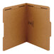 A brown Smead letter size folder with two fasteners and holes.