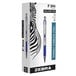 A box of 12 Zebra F-301 blue ink ballpoint pens with stainless steel barrels.
