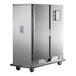 A Metro insulated heated banquet cabinet on wheels with two doors.
