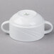 A Schonwald white continental soup bowl with two handles.