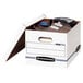 A Fellowes Bankers Box with items inside.