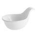A white porcelain spoon with a curved handle.