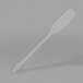 A clear plastic paddle pick with a black border.
