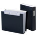 A Monaco blue Smead file folder with white paper inside.