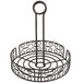 A black wrought iron condiment caddy with a spiral design handle.