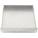 A silver metal rectangular tray with a black plastic handle.