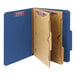 A blue Smead file folder with brown tabs.