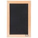 An Aarco black felt open face message board with an oak wood frame.