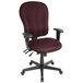 A Eurotech burgundy office chair with arms and a black base.