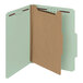 A brown file folder with a green and brown cover.