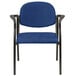 A navy blue Eurotech arm chair with black metal arms and legs.