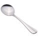 A Libbey stainless steel bouillon spoon with a silver handle.