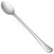 A close-up of a Libbey stainless steel iced tea spoon with a silver handle.