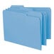 Three blue Smead file folders with 1/3 cut tabs.