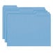 A group of blue Smead file folders with 1/3 cut assorted tabs.