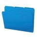 A white background with two blue Smead Waterproof Poly file folders with tabs.