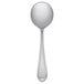 A stainless steel bouillon spoon with a silver handle.