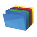 A stack of Smead waterproof poly letter size file folders in different colors.