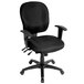 A black Eurotech Racer Series office chair with arms and wheels.