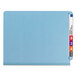 A blue Smead SafeSHIELD classification folder with tabs and a white border.