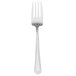 A close-up of a Libbey Cortland stainless steel salad fork with a white handle.
