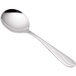 A Libbey stainless steel bouillon spoon with a silver handle.