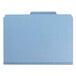A blue Smead file folder with blue tabs.