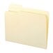 A close-up of a Smead file folder with two white tabs.