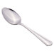 A Libbey stainless steel dessert spoon with a silver handle.