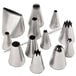 A set of shiny metal Ateco piping tips.