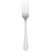 A close-up of a Libbey stainless steel dessert fork with a silver handle.