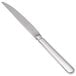 A Libbey stainless steel steak knife with a fluted silver handle.