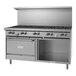 A large stainless steel Garland natural gas range with standard oven and storage base.