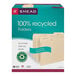 A box of Smead 100% recycled file folders with a green and white recycle sign.