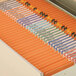 A file cabinet with orange Smead letter size file folders with reinforced straight cut tabs.